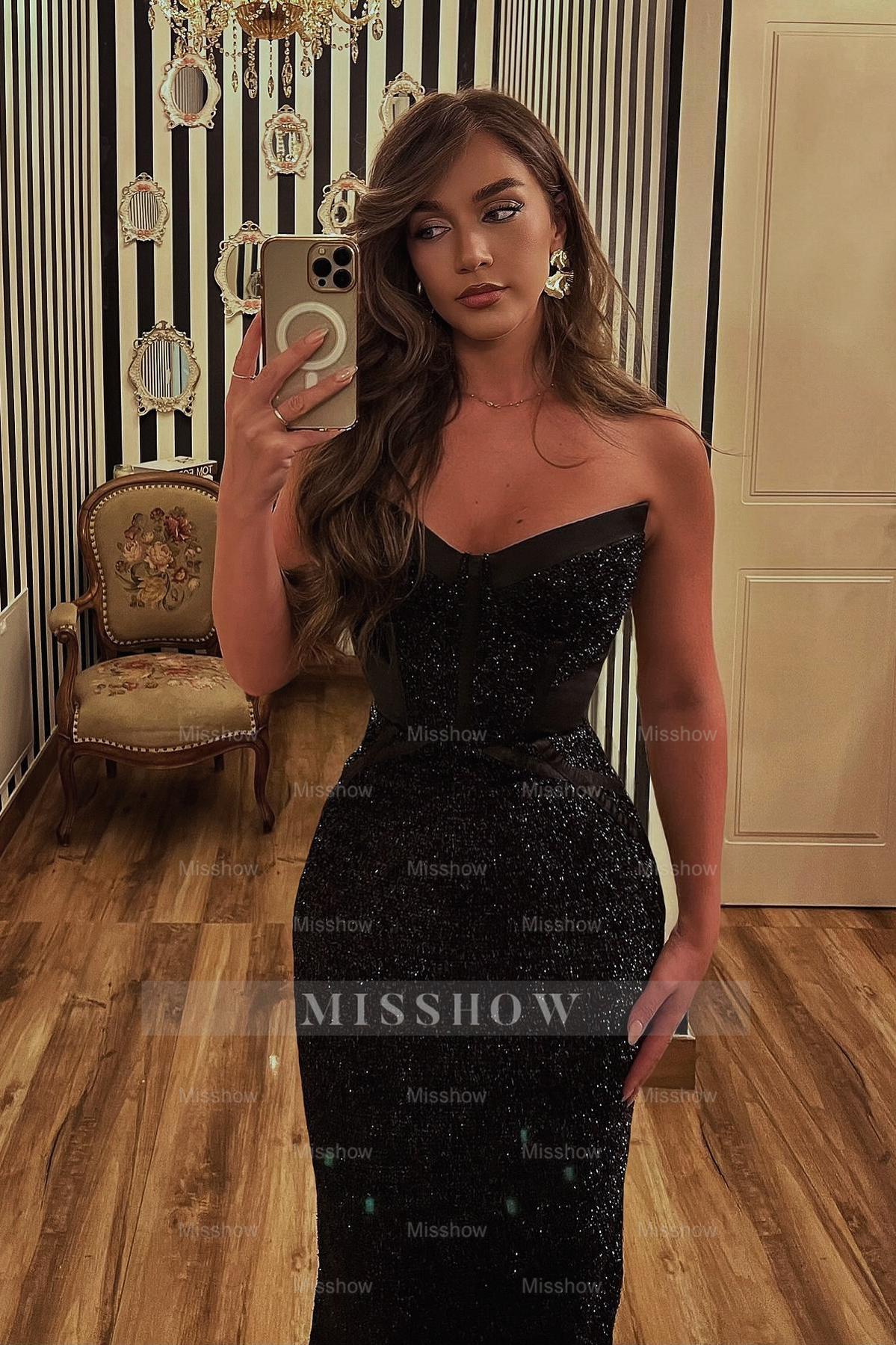 Charming Black Mermaid Sweetheart Sleeveless Sequined Beading Long Tulle Evening Dress