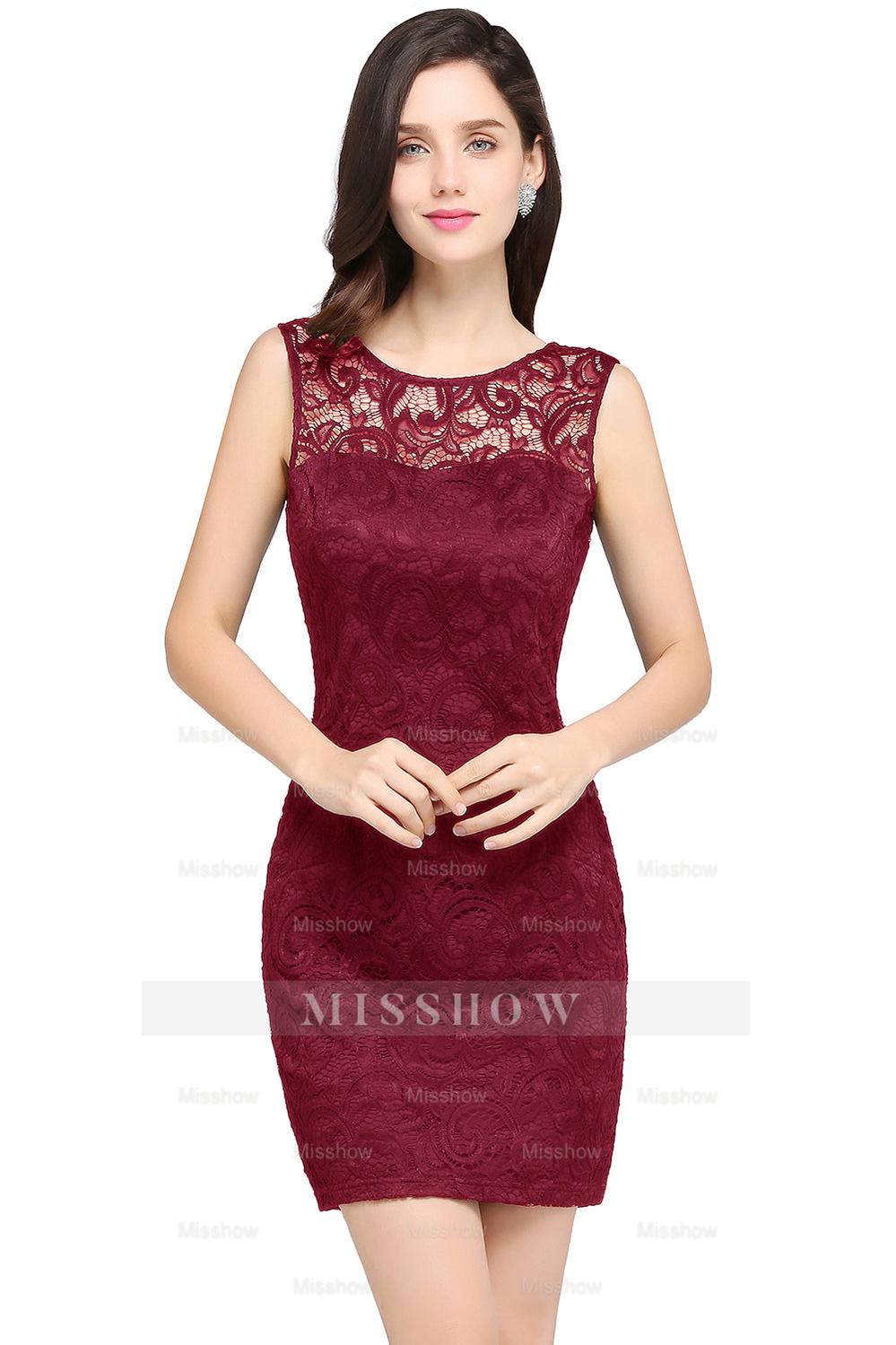 Charming Column Scoop Sleeveless Lace Short Bridesmaid Dresses