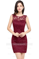 Charming Column Scoop Sleeveless Lace Short Bridesmaid Dresses