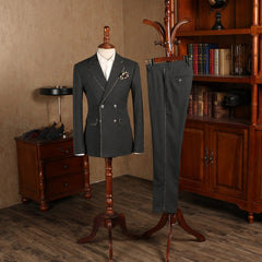 Charming Dark Gray Double-Breasted Notched Lapel Prom Suit