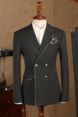 Charming Dark Gray Double-Breasted Notched Lapel Prom Suit