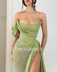 Sage sweetheart split-front A-line prom dress