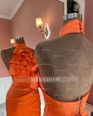 Orange high neck ruffled mermaid prom dress