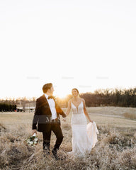 Charming Ivory Column V-Neck Spaghetti Straps Sleeveless Beaded Sequined Sweep Train Wedding Dress