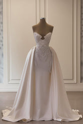 White strapless beaded ball gown wedding dress