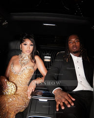 Charming Long Gold Sweetheart Sleeveless Mermaid Prom Dress with Rhinestones and Tassels