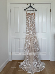 Charming Long Ivory Mermaid Sleeveless Lace Wedding Dress