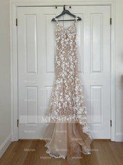 Charming Long Ivory Mermaid Sleeveless Lace Wedding Dress