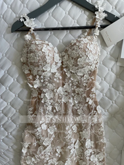 Charming Long Ivory Mermaid Sleeveless Lace Wedding Dress