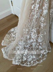 Charming Long Ivory Mermaid Sleeveless Lace Wedding Dress