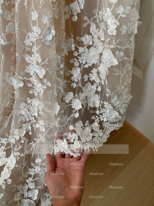 Charming Long Ivory Mermaid Sleeveless Lace Wedding Dress