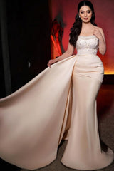 Charming Long Mermaid Strapless Sequined Wedding Dress With Pearls