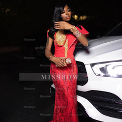 Charming Long Red Off-The-Shoulder Sleeveless Mermaid Prom Dress with Embroidery