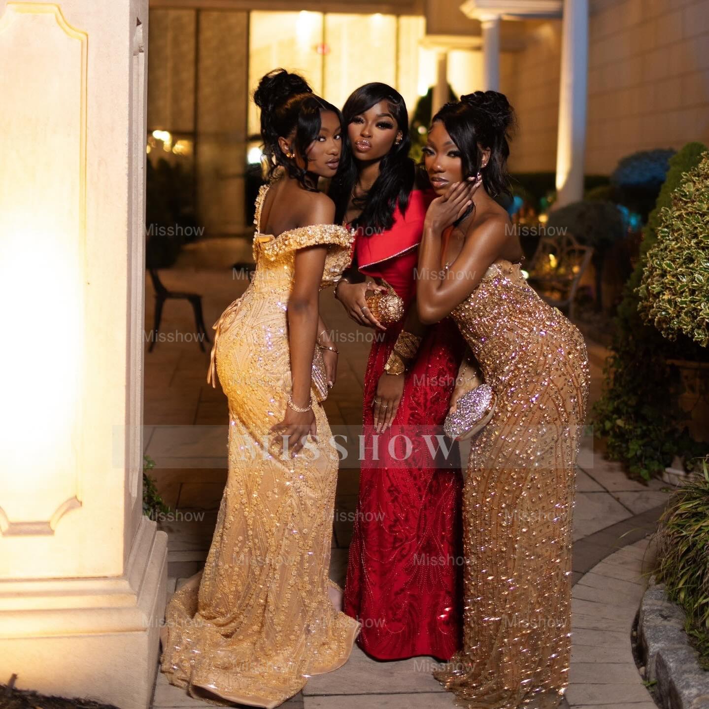 Charming Long Red Off-The-Shoulder Sleeveless Mermaid Prom Dress with Embroidery