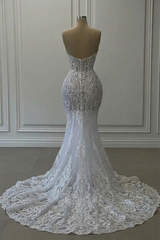Charming Long White Sweetheart Mermaid Lace Sleeveless Wedding Dress