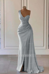 Charming Luxury One Shoulder Long Formal Dress Mermaid Split With Ruffles