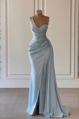 Charming Luxury One Shoulder Long Formal Dress Mermaid Split With Ruffles