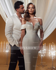 Charming Mermaid Off-the-shoulder Sleeveless Ruffles Satin Wedding Dresses