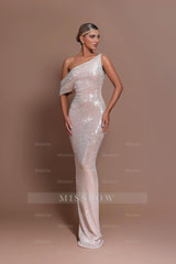 Charming Off the Shoulder Sleeveless Long Mermaid Formal Dress With Sequins