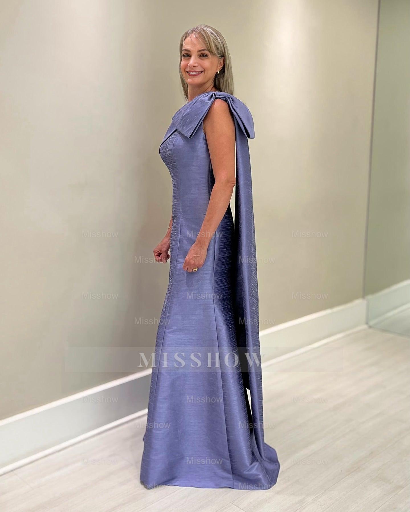 Charming Purple Mother of Bride Mermaid One-Shoulder Sleeveless Floor-Length Satin Bridesmaid Dress