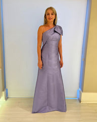 Charming Purple Mother of Bride Mermaid One-Shoulder Sleeveless Floor-Length Satin Bridesmaid Dress