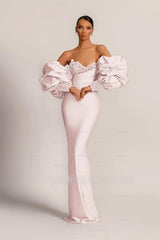 Charming Purple Strapless Mermaid Long Formal Dress With Appliques Puff Sleeves