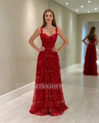 Charming Red A-Line Sweetheart Lace Spaghetti Straps Sleeveless Tulle Floor-Length Mothe of the Bride Dress