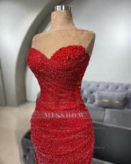 Charming Red Mermaid Sweetheart Sleeveless Sequined Beaded Long Prom Dress With Ruffles
