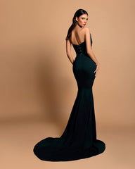 Charming Satin Column Strapless Sleeveless Rhinestone Long Prom Dress