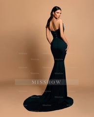Charming Satin Column Strapless Sleeveless Rhinestone Long Prom Dress