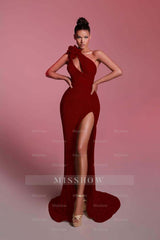 Charming Sequins One Shoulder Sleeveless Long Formal Dress With Front Split