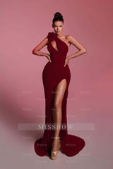 Charming Sequins One Shoulder Sleeveless Long Formal Dress With Front Split