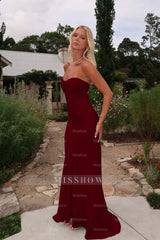 Charming Sleeveless Strapless Long Mermaid Formal Dress With Pleated