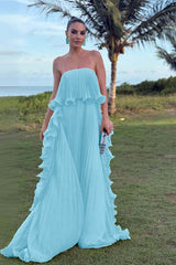 Charming Strapless Sleeveless Long Formal Dress With Pleated Ruffle