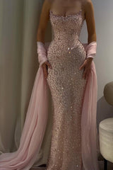Charming Strapless Sleeveless Long Mermaid Formal Dress With Beading