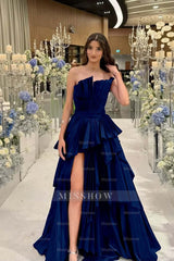 Charming Strapless Sleeveless Long Split Formal Dress With Pleated