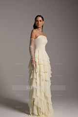 Charming Strapless Sleeveless Ruffles Long Formal Dress With Gloves