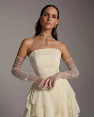 Charming Strapless Sleeveless Ruffles Long Formal Dress With Gloves