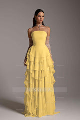 Charming Strapless Sleeveless Ruffles Long Formal Dress With Gloves