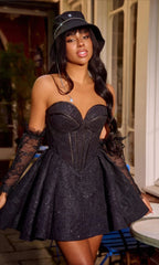 Charming Sweetheart Strapless Ruffles Short Formal Dress With Lace Appliques