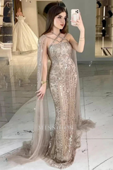Charming Tulle Halter Appliques Mermaid Long Formal Dress With Beading