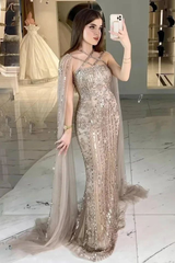 Charming Tulle Halter Appliques Mermaid Long Formal Dress With Beading