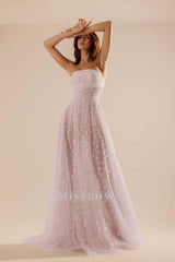 Charming Tulle Strapless Sleeveless Long Formal Dress With Beading