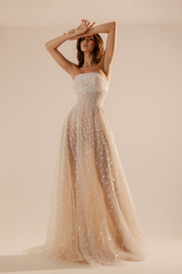 Charming Tulle Strapless Sleeveless Long Formal Dress With Beading