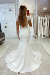 Charming V-neck Lace Sleeveless Mermaid Wedding Dress With Train