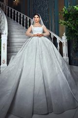 Charming White A-Line Square Spaghetti Strap Beaded Illusion Sleeves Sequined Ball Gown Long Satin Wedding Dresses With Ruffles