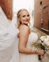 Charming White A-Line Strapless Beaded Sleeveless Tulle Long Wedding Dress With Pearls