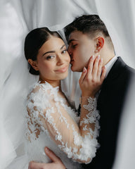 Charming White Ball Gown V-Neck Long Sleeves Cathedral Train Lace Wedding Dresses With Appliques