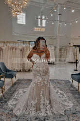 Charming White Lace Mermaid Sweetheart Sleeveless Sweep Train Tulle Wedding Dresses With Appliques