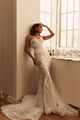 Charming White Mermaid Sweetheart Sleeveless Sweep Train Tulle Lace Wedding Dresses With Appliques